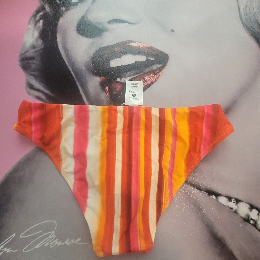 Orange Pink Striped Multicolor Bikini Bottom- - Picture 3 of 3
